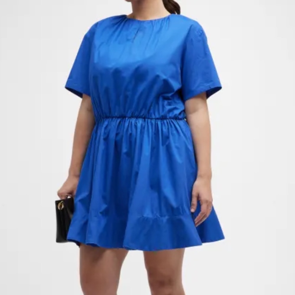 Whitney Morgan Blue Ruched Keyhole A-Line Cotton Dress